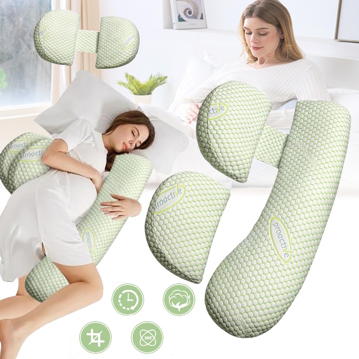 Perna Gravide si Alaptare 3 in 1, Puepoul, pentru gravide si alaptare, Detasabila si lavabil, Forma ergonomica, Suport pentru spate, picioare, burta, solduri pentru femeile insarcinate, Fibra de poliester, 90 x 70 cm, Verde