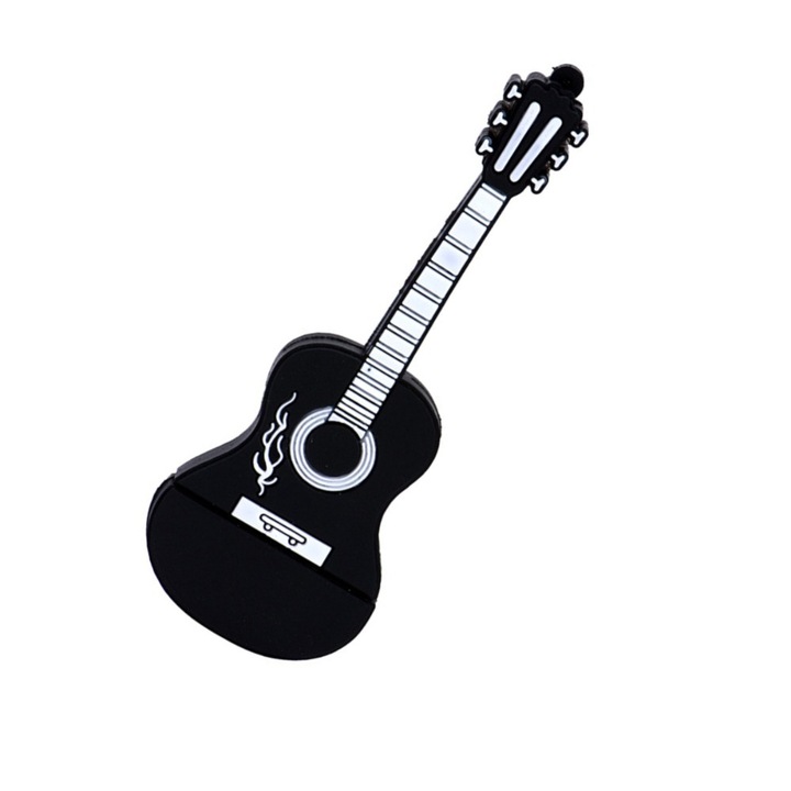 USB памет, 16GB, 2.0 USB, силиконова, водоустойчива, смарт чип, висока скорост и стабилност, компактна и преносима, подходяща за множество устройства, модел китара, черна, 70×30×5 мм