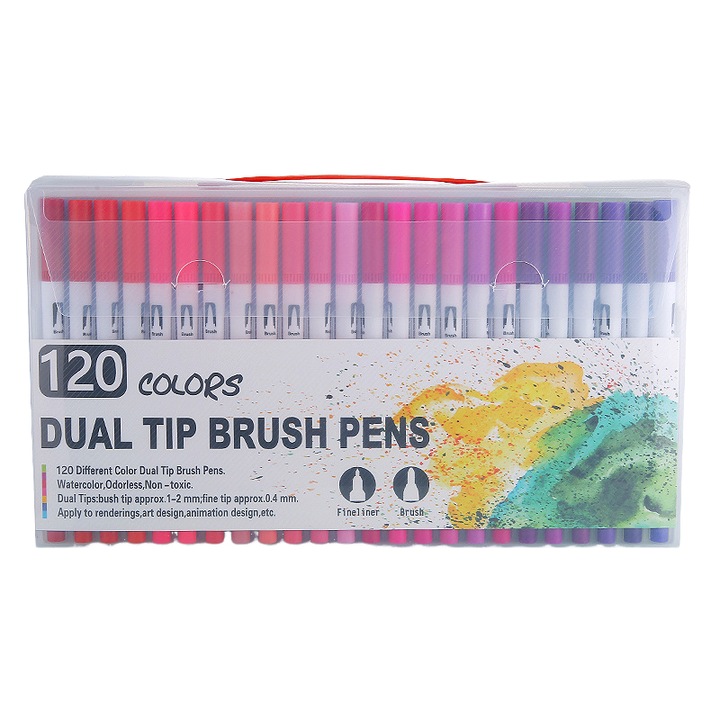 Színes művészeti filctollak, kétvégű, 120 db