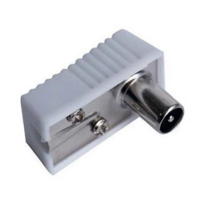 Csatlakozó dugó, TV apa, műanyag árnyékolt 90 fokos 75 ohm csavarral