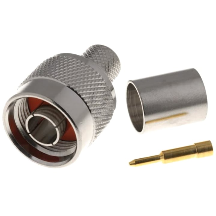 Conector N Mufa Tata dreapta cu sertizare (crimpare) pentru cablu RG213 NC-006 50 Ohm