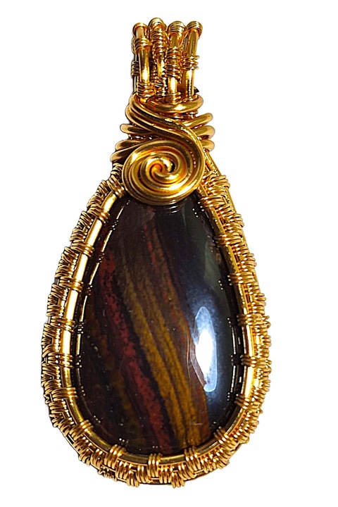 Pandantiv Regal cu Pietersit exemplar de lux, fir metalic Auriu, Brun, 4 cm