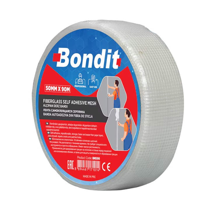 Banda imbinare Rigips, fibra sticla, autoadeziva, Bondit, 50mm x 45mt ...