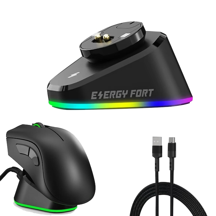 Безжично зарядно за геймърска мишка, за Logitech GPW4 G502 GProX G903, докинг станция за зареждане на мишка, магнитна, Chroma RGB осветление, докинг станция Lightspeed, стойка за зарядно за мишка, черна