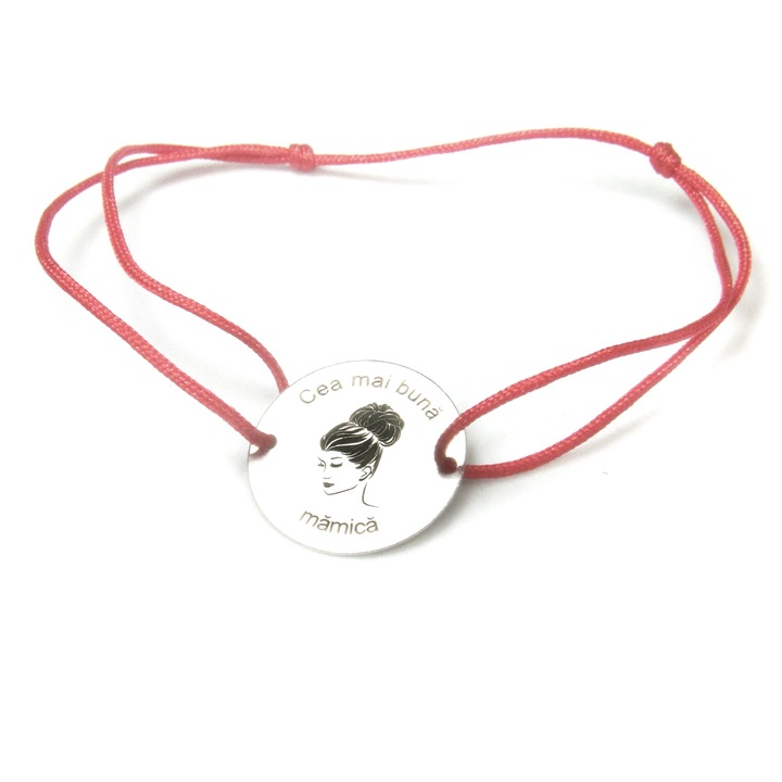 Bratara reglabila cu snur rosu si banut din argint925 cea mai buna mamica