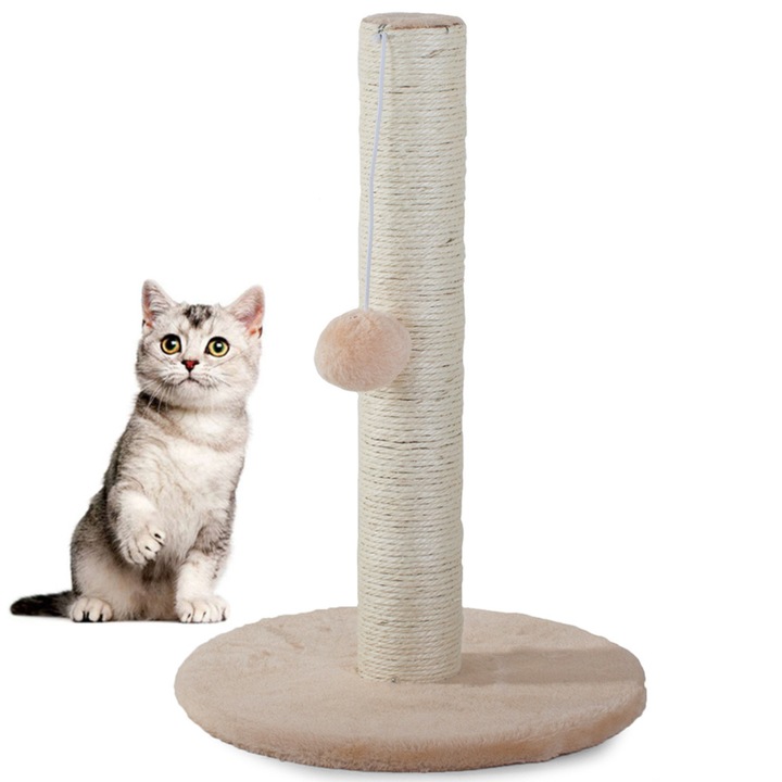 VarioShop® macskajáték és kaparó készlet, extra labda, puha alap, stabil felépítés, kompakt kialakítás, 43 x 30 cm, bézs