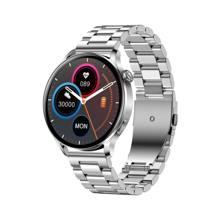 Ceas inteligent Harry Lime, 46mm, alb/auriu, unisex, curea din silicon, rezistent la apa.