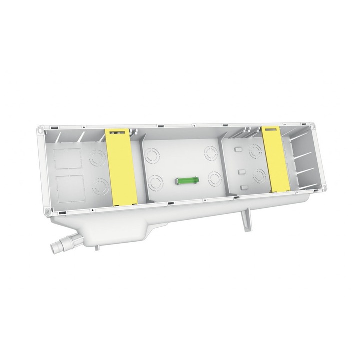 Cutie de instalare incastrabila ELISYUM HYDRONIC ELITE cu tava de condens integrata, pentru montaj ascuns al unitatii interioare de aer conditionat, 580×140×67 mm (L×l×A), structura robusta, etansa si protectie impotriva infiltratiilor