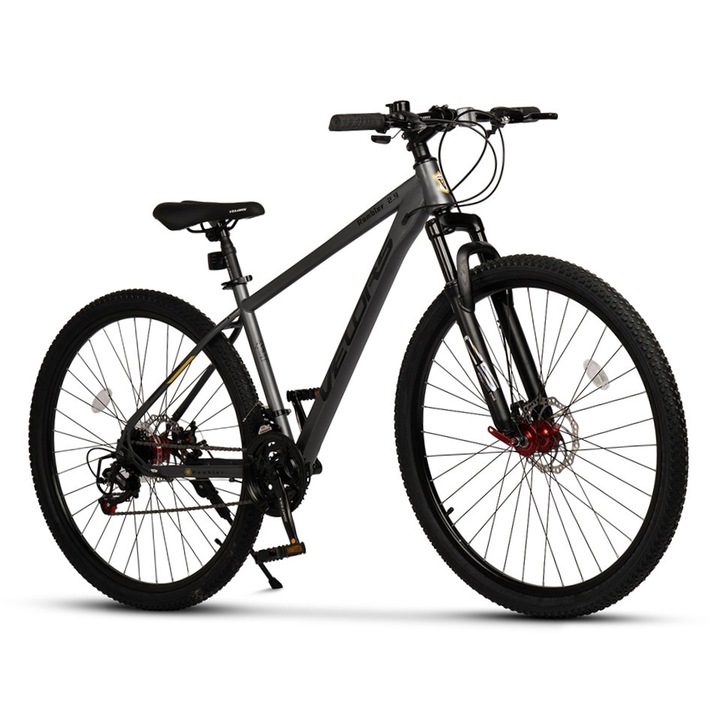 Velors Rambler JSX29311 Планински MTB велосипед, рамка с интегрирани кабели, оборудване Shimano, предно окачване, 29 инча колело, предна/задна дискова спирачка, 21 скорости, сив/черен цвят