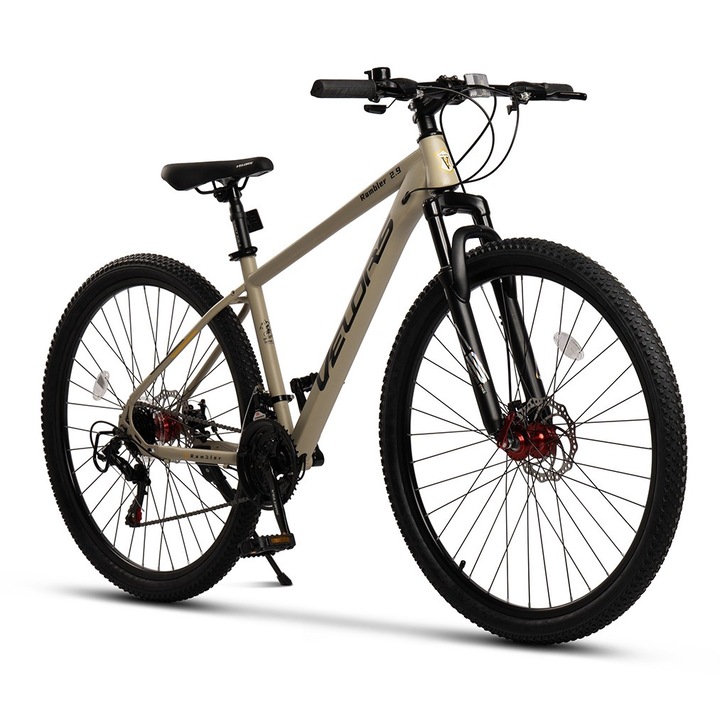 Планински MTB велосипед Velors Rambler JSX29311, рамка с интегрирани кабели, оборудване Shimano, предно окачване, 29 инча колело, предна/задна дискова спирачка, 21 скорости, кремав с черен цвят