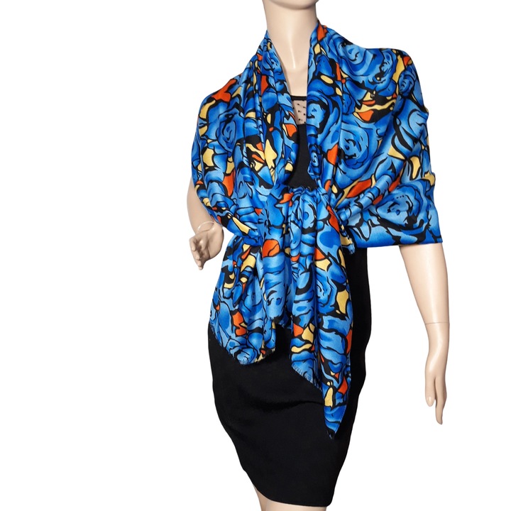 Esarfa dama, albastru/multicolor, 180x95 cm