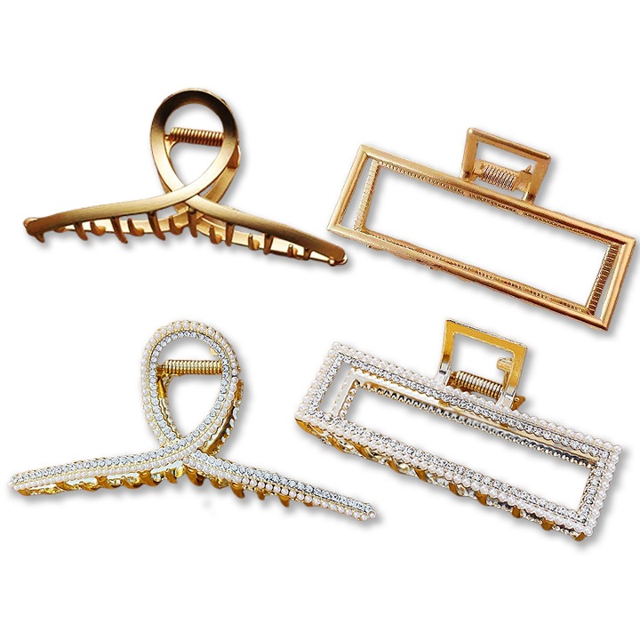 Set de 4 agrafe de par cu perle si zirconii OEMG, 8.9-11 cm, aurii, elegante