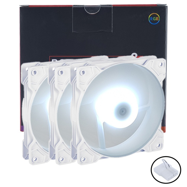 Ventilatoare PC, 3pcs, lumina alba, 1200RPM, 120x120x25mm