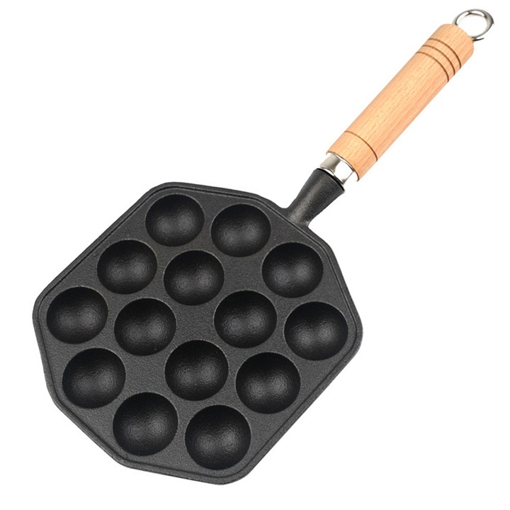 Öntöttvas serpenyő Takoyaki és palacsinta készítéséhez, fekete, 20x20cm