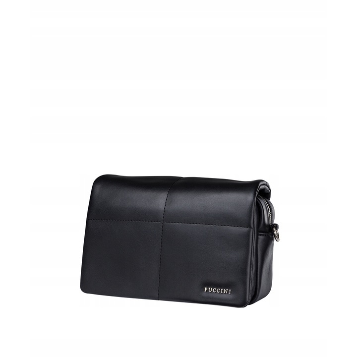 Geanta dama messenger PUCCINI Timeless Collection, neagra, cu un compartiment, curea reglabila