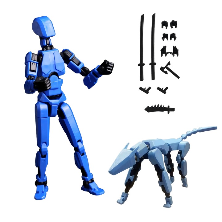 Figurina articulata Titan 13 + K9, accesorii, plastic, albastru, 8 ani, Este necesara asamblarea proprie