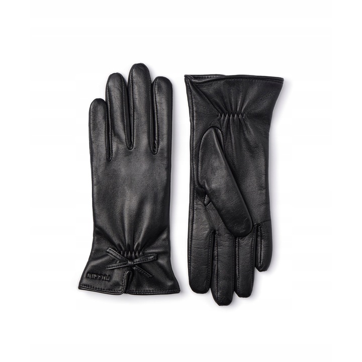 Manusi dama, Puccini, cu fundita, piele naturala, marimea L, negre