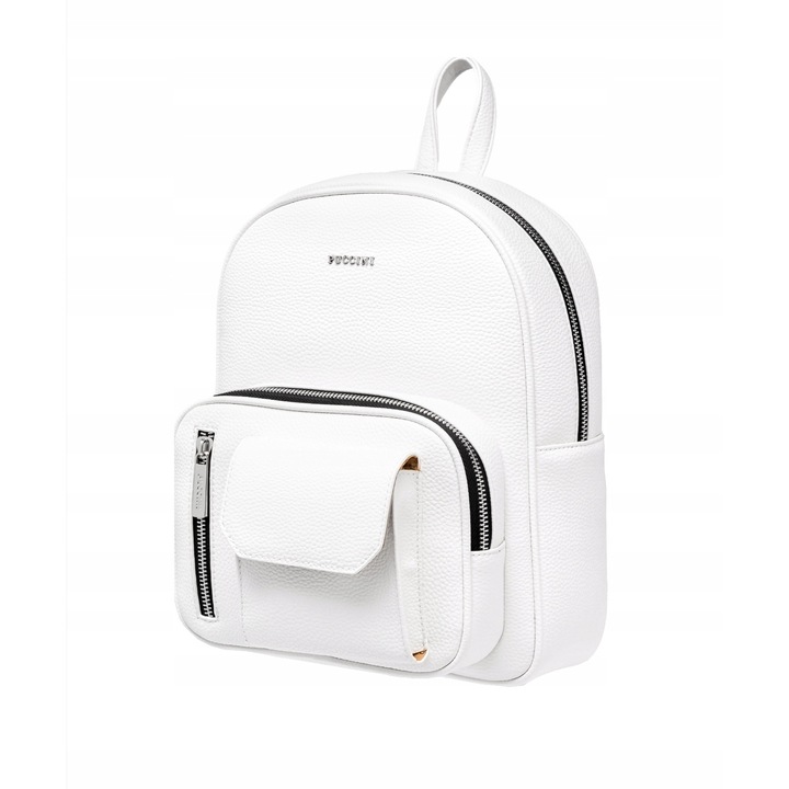 Rucsac dama Puccini, alb, piele ecologica, 3 buzunare