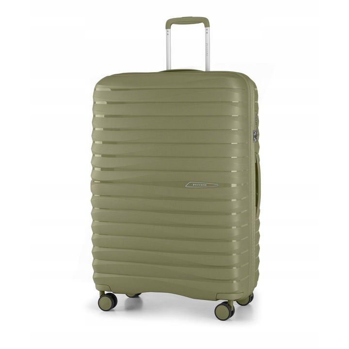 Troler mare Puccini colectia Mauritius, polipropilena, 76x53x29cm, verde masliniu, 88 l, cu 4 roti 360°