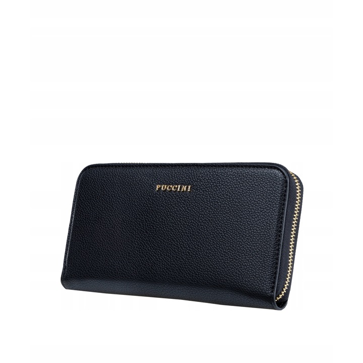 Portofel dama PUCCINI, negru, piele ecologica, un compartiment, 6 locuri pentru carduri