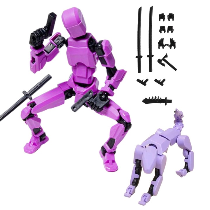 Figurina actiune articulata Titan 13 + K9, accesorii, plastic, violet, Este necesara asamblarea proprie