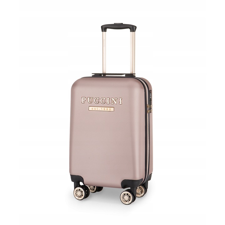 Troler cabina PUCCINI, roz, ABS, 54x34x20cm, 29l, cu 4 roti rotative, sistem de inchidere cu cod