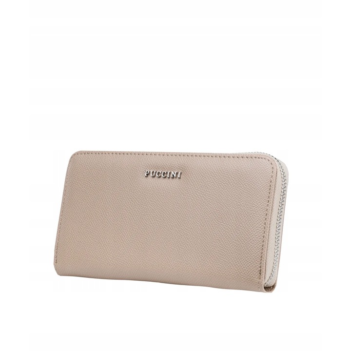 Portofel dama, Puccini, Fashion Collection, ecologic, bej, 8 locuri pentru carduri