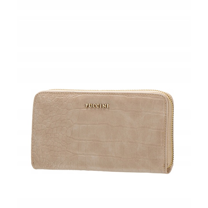 Portofel dama, Puccini, Fashion Collection, ecologic, 3 compartimente, bej