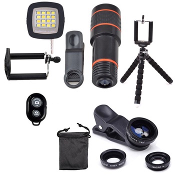 Set 11 in 1 Lentile profesionale Smartphone, lentila Teleobiectiv 12x, Fisheye, Macro, trepied flexibil si flash led pentru smartphone si tablete cu clema de prindere - Phuture® Set 11 in 1 Lentile profesionale Smartphone, lentila Teleobiectiv 12x, Fisheye, Macro, trepied flexibil si flash led pentru smartphone si tablete cu clema de prindere - Phuture®