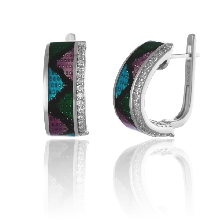 Cercei din argint 925 rodiat, Piatra : cubic zirconia si email, Culoare : multicolor, Sonis Silver