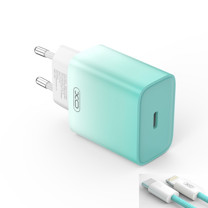Fali töltő Ce18 Pd 30w 1x USB-C Kék-fehér + USB-C - Lightning kábel