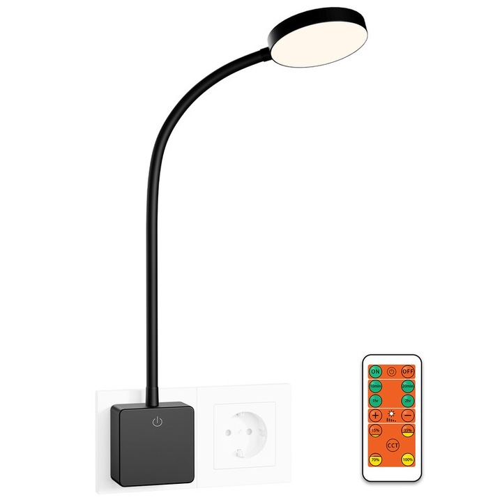 Lampa de citit LED cu control de la distanta, ENUOTEK, flexibila, 4W, lumina alba neutra 4000K, 48.5cm, set cu 1 lampa si 1 telecomanda