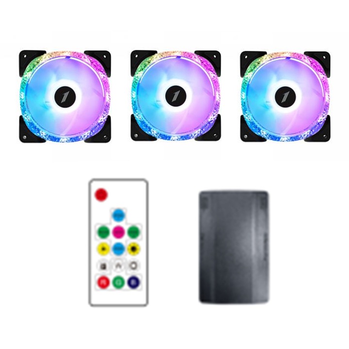 1stPlayer® 3 db-os ventilátor készlet, Combo M1-D-bk aRGB, kontroller és távirányító, fekete szín