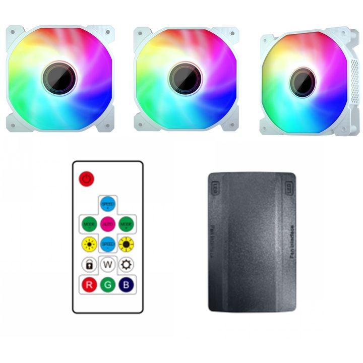 1stPlayer® 3 ventilátor készlet, Combo FIS-wh aRGB, kontroller és távirányító, fehér színű