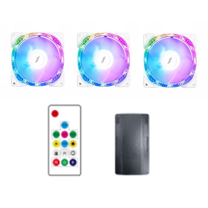3 ventilátor készlet 1stPlayer® Combo M1-D-wh aRGB, kontroller és távirányító, fehér színű