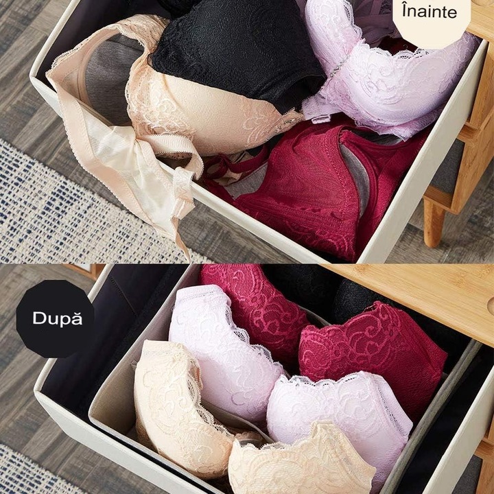 Cutie De Depozitare, Cyrax, Pentru Lenjerie, Sosete Si Sutiene, Material Textil, 6 Compartimente, 32 x 16 x 10 cm, Culoare Gri