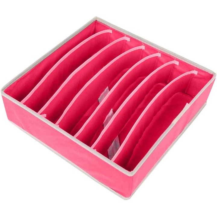 Cutie de depozitare Leski, Flippy, pentru lenjerie, sosete si sutiene, 7 compartimente, roz, 32x32x10cm