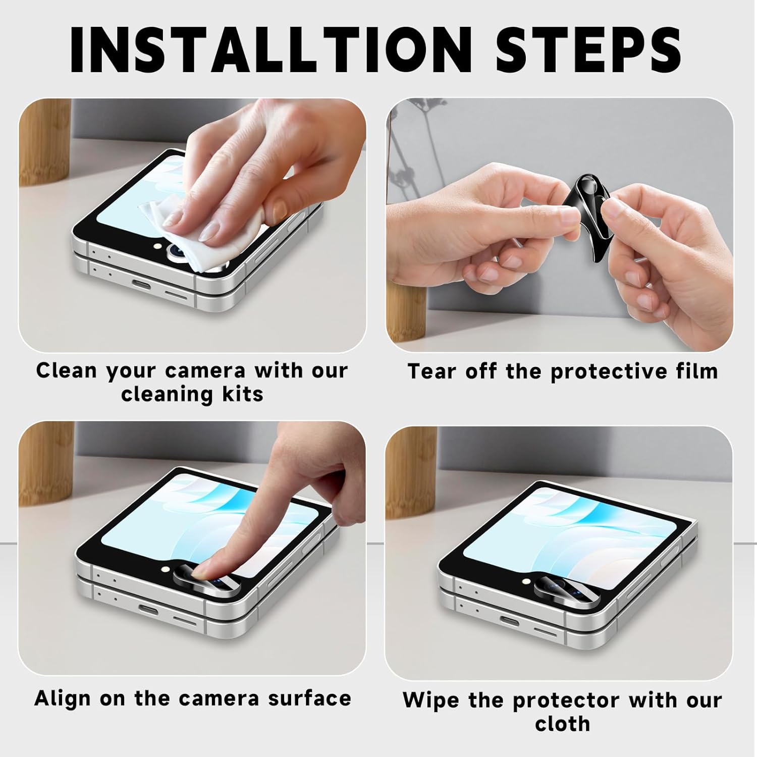 Folie protectie camera, MDUG, pentru Samsung Galaxy Z Flip 6, protectie HD 9H, Negru