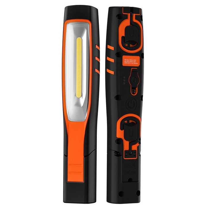 Lampa de lucru LED reincarcabila ENUOTEK, 7W COB LED, 4W LED, dimabila, baza magnetica, IP65, 26x5.3x3.93cm