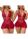 Costum sexy femei, teddy din dantela, decolteu adanc, rosu, One Size
