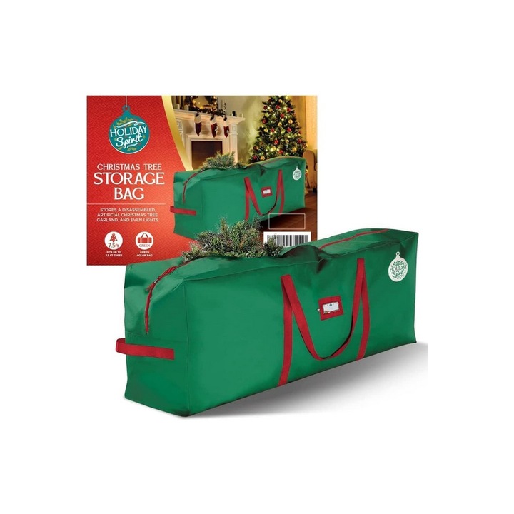 Geanta de depozitare cu fermoar pentru brad de Craciun, verde,119X37X50 cm, HOLIDAY SPIRIT