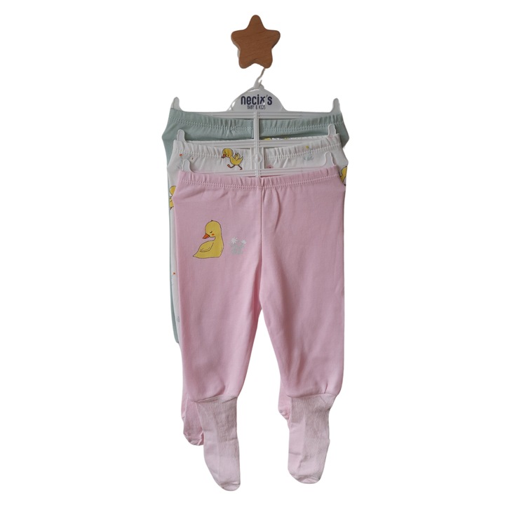 Set pantaloni copii 3 piese, fete, Necix's, Bumbac 100%, Multicolor, 3-6 luni (68 cm)