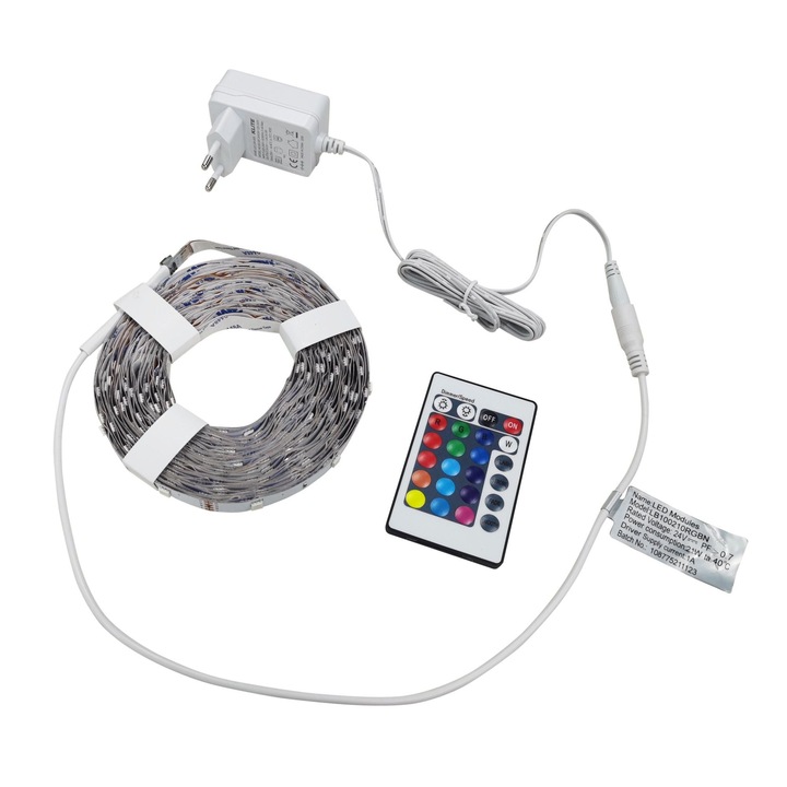 Kit banda LED No name, 10m, 17.5 W, RGB, 24 V, cu telecomanda