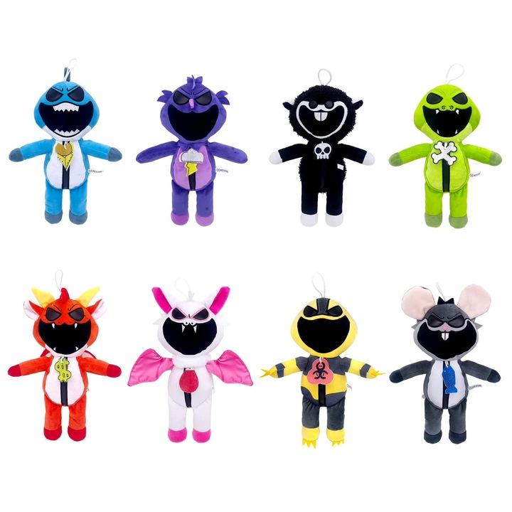 Set 8 Figurine de plus, The Smiling Critters 4, VICTINY ® multicolor, 20/25 cm