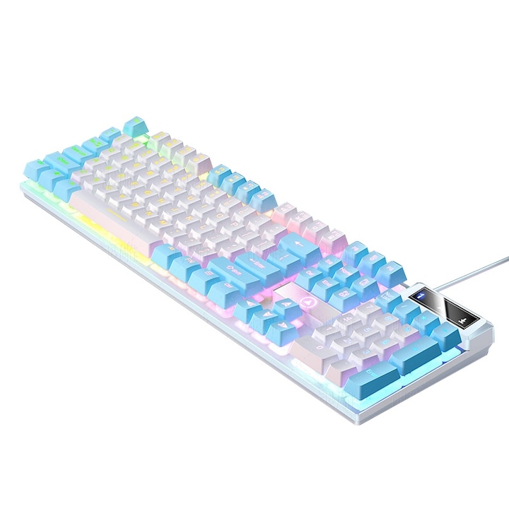 Tastatura mecanica pentru gaming, iluminare mixta alb/albastru, 104 butoane, 435x130x25mm, cablu 1.4m