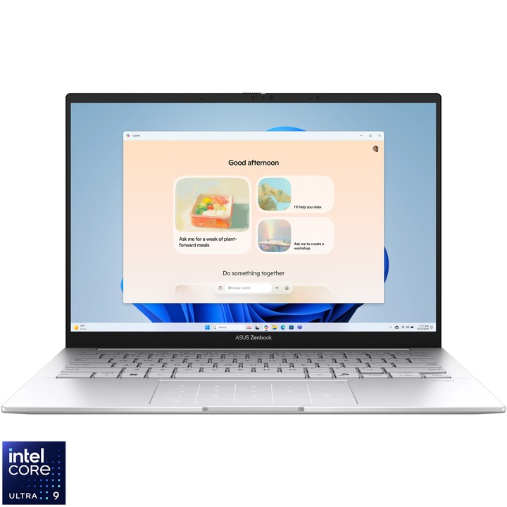 Лаптоп ASUS Zenbook 14 UX3405CA, Intel® Core™ Ultra 9 285H, 14'', 3K, OLED, 120Hz, 32GB LPDDR5X, 1TB SSD, Intel® Arc™ Graphics, Windows 11 Pro, Foggy Silver