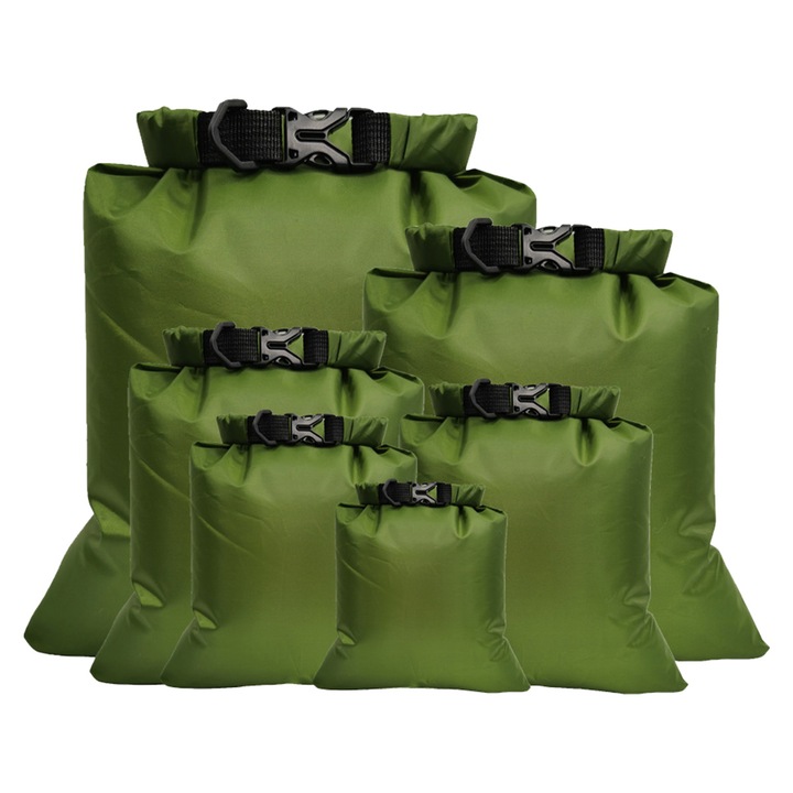 Set de 6 saci uscate impermeabili Enforose, capacitate mare, verde pentru camping, pescuit, drumetii