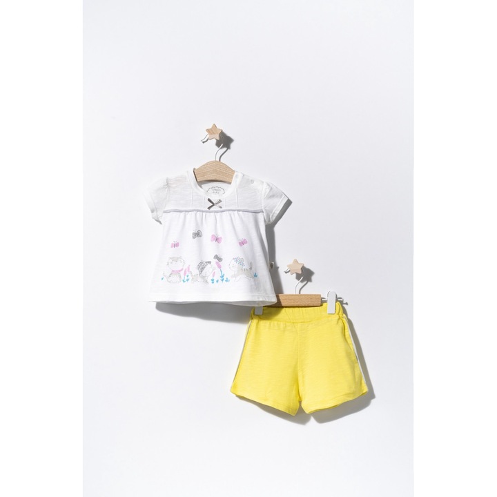 Compleu 2 Piese Cu Pisicute Pentru Bebelusi, Tongs Baby (culoare: Galben, Marime: 6-9 Luni)