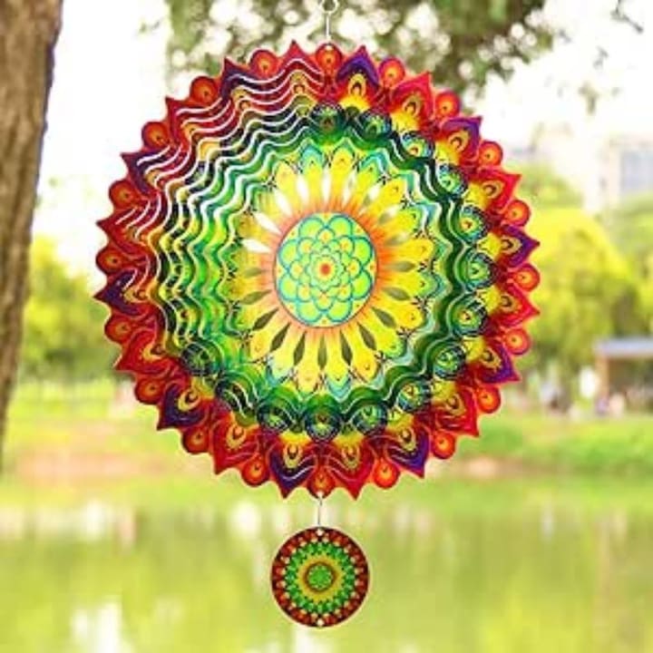 Spinner de vant 3D Mandala, Clopotei vant, Decoratiuni exterioare, Decoratiuni interioare, Decoratiune gradina, Decoratiuni balcon, Accesorii gradina, Rosu-Verde