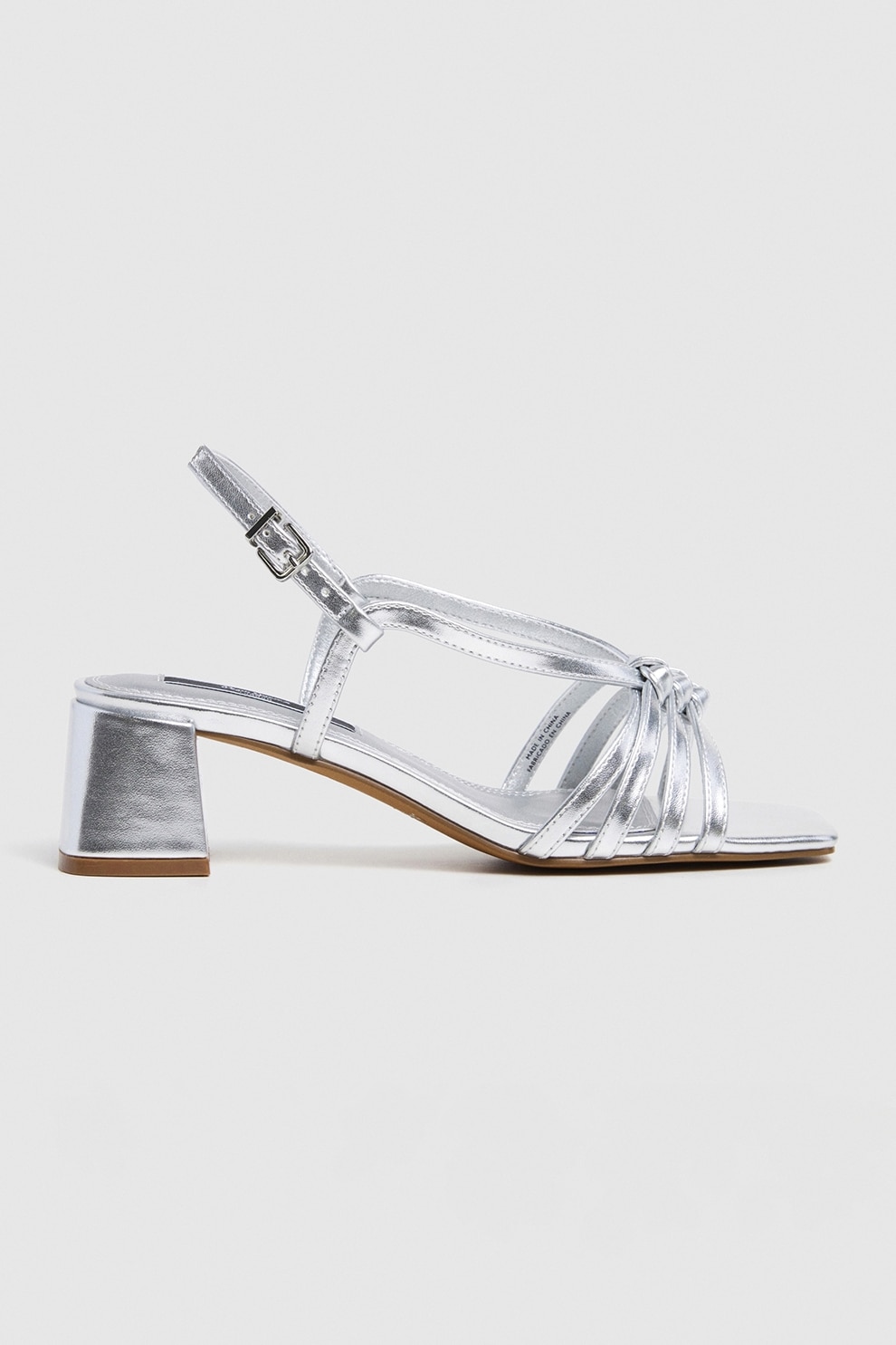 Pepe Jeans London, Sandale de piele ecologica cu toc masiv, Argintiu, 39